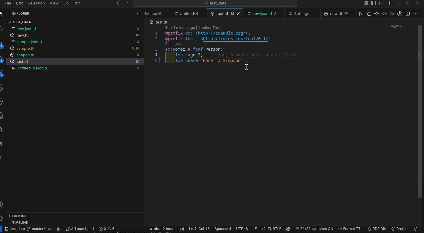 RDF diff showing added and removed triples